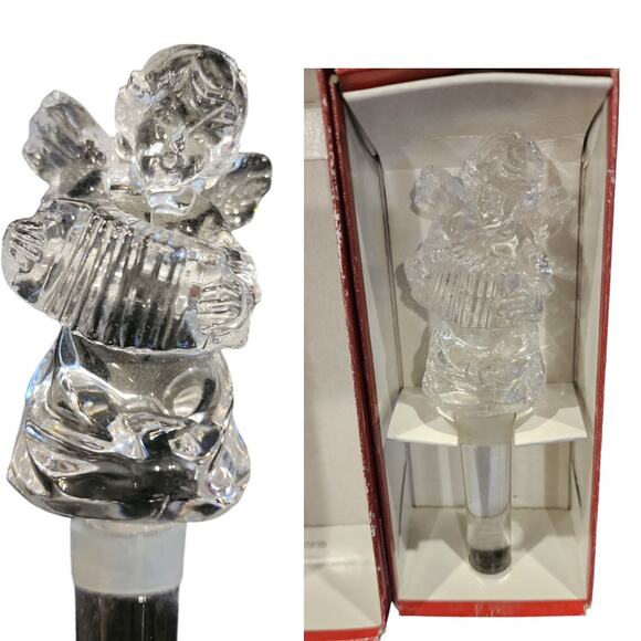 Mikasa Cherub Angel Lead Crystal Wine Bottle Stopper Playing an Accordion NIB - Picture 5 of 6